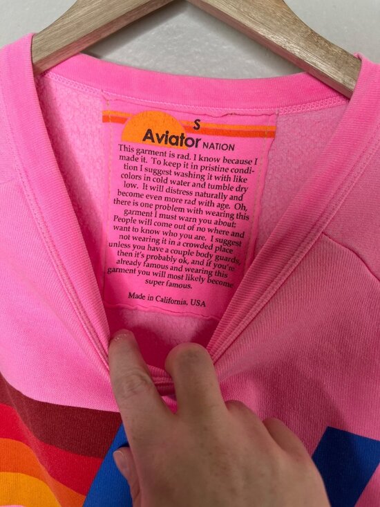 Aviator Nation Logo Relaxed Pink Crewneck Sweatshirt Small - Picture 4 of 9